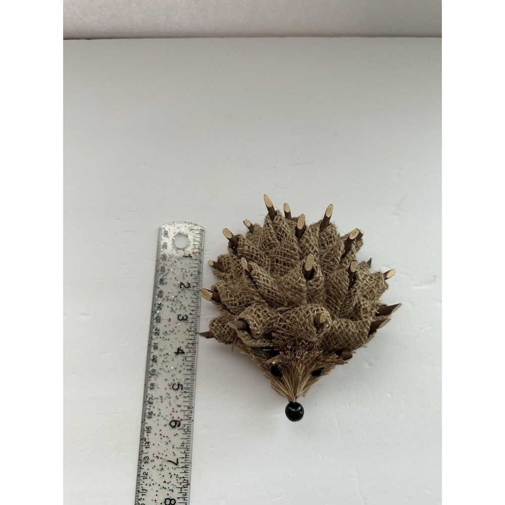 Rustic Hedgehog Figurine Burlap Jute Twig Natural Fiber Woodland Fall Decor 6" - Picture 7 of 8